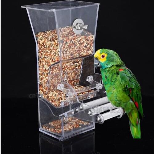 Bird Cage Feeder Acrylic Transparent Automatic Feeder Hanging Bird Feeder Parrot Feeding Perching Cage Accessories