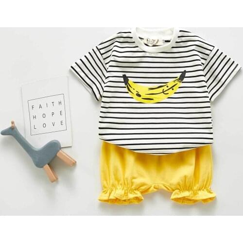 Summer Baby Short Sleeve Striped Banana Pullover Set T-shirt Shorts Baby Boy and Girl Two-Piece Suit