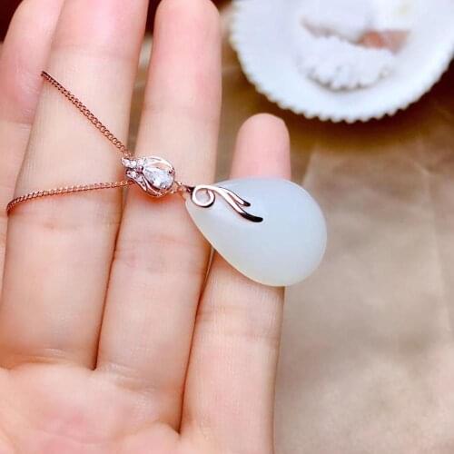 Fashion white Jade necklace for women with silver ornament