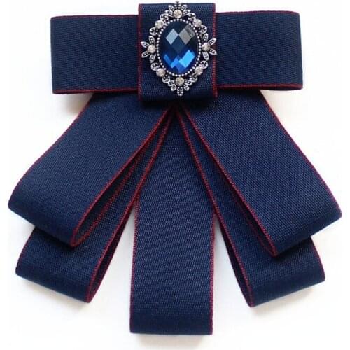 Fashion Ribbon Bow Tie Rhinestone Crystal Brooch Pin Luxury Wedding Adjustable Bowties Formal Party Handmade Necktie