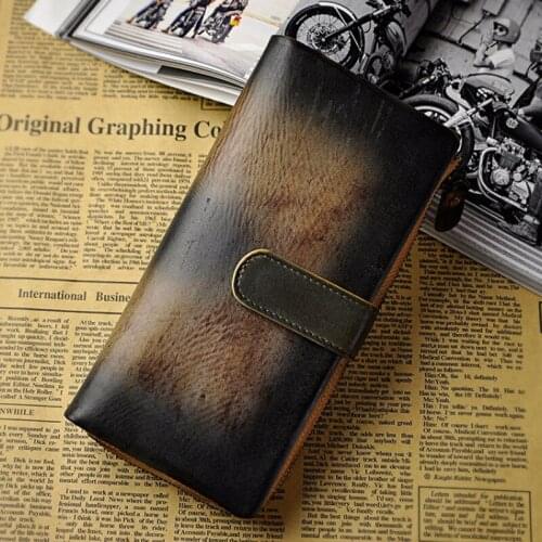 New Unisex Clutch Bag High Quality Genuine Leather Wipe color Brand Business Retro Wallet Phone Holder Purse