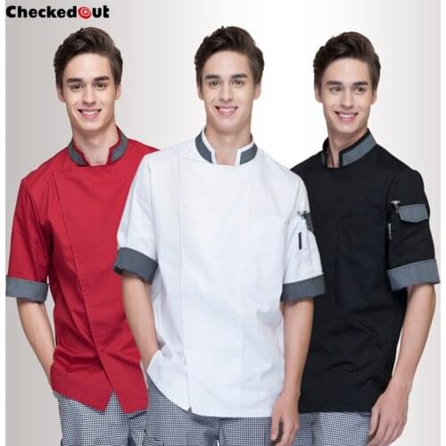 New Chef Jacket Short-sleeved Adult Summer Clothes Seven-cuff Baking Hotel Chinese Style Catering Kitchen Cooks Wear B-6254