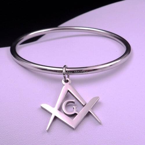 2020 New Coming Stainless Steel Masonic Freemason charms Smooth cuff bangle Men Women Bracelet Fashion Gifts 2.68