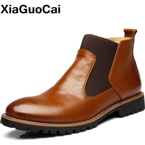 Autumn Winter Men Shoes Warm Ankle Boots Big Size Leather Waterproof Antiskid British Luxury Chelsea Boots With Fur Slip-On