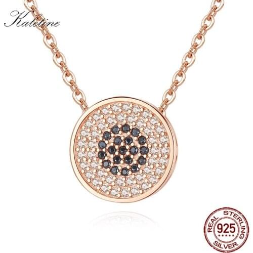 KALETINE Luck Evil Eye Necklace 925 Sterling Silver Necklace Round Black Stone Accessories Women Link Chain Rose Gold Jewelry