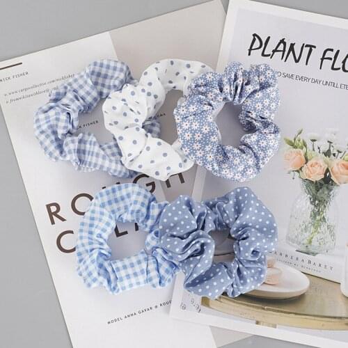 2021 Blue Soft Cotton Scrunchie Women Girls Elastic Hair Rubber Bands Accessories for Ladies Hair Rope Holder Headwear