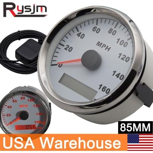 USA Stock 85mm Waterproof White GPS Speedometer + GPS Sensor 160MPH for Cars Truck Motorcycle Boat Marine Digital Miles 12V 24V