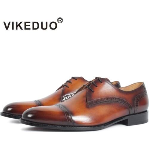 VIKEDUO 2020 Handmade Men Derby Shoes Brand Designer Formal Fashion Party Office Wedding Genuine Leather Male Dress Shoes Zapato