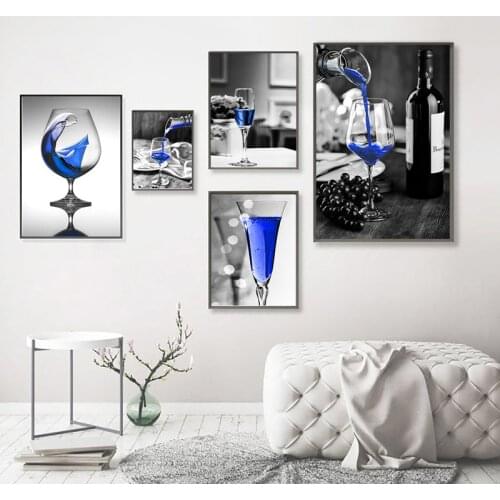 Vintage Romantic Blue Wine In Glass Poster Prints Canvas Painting Kitchen Modern Wall Art Picture Living Dining Room Home Decor