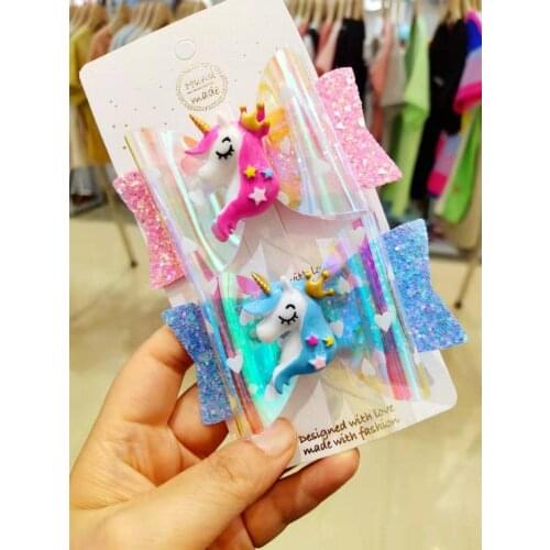 Thumbelina Unicorn Bows Hairgrip Glitter Hair Bows with Clip Dance Party Bow Hair Clip Girls Hairpins Hair Accessories