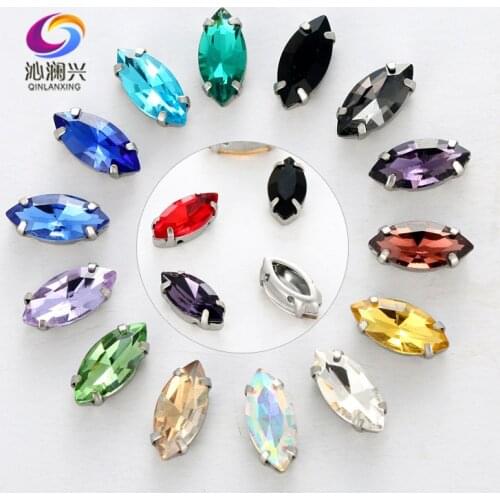 Factory sales Eye shape Thickened stainless copper base Glass Crystal rhinestones,sew on stone for Diy Clothing accessories