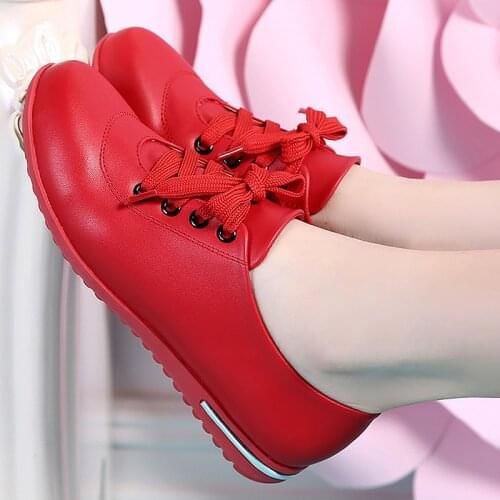 Feerldi Red Women Flats Shoes Female Spring Autumn Waterproof Leather Sneakers Woman Student Girls Footwear Soft Chaussure Femme