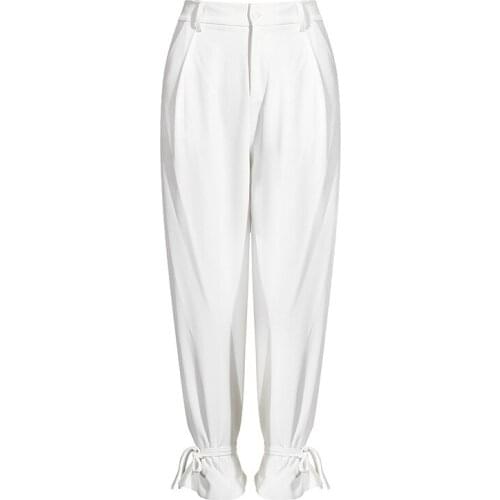 SeeBeautiful Vintage Simple Lace Up High Waist Wide Leg Pants Trousers Woman Summer Autumn 2020 New Tide Fashion T496