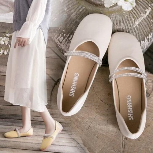 Women Flats Rhinestone Mary Janes Shoes Woman Loafers Crystal Ladies Shoes Bling Boat Shoes Yellow Greeen zapatos mujer N7720L