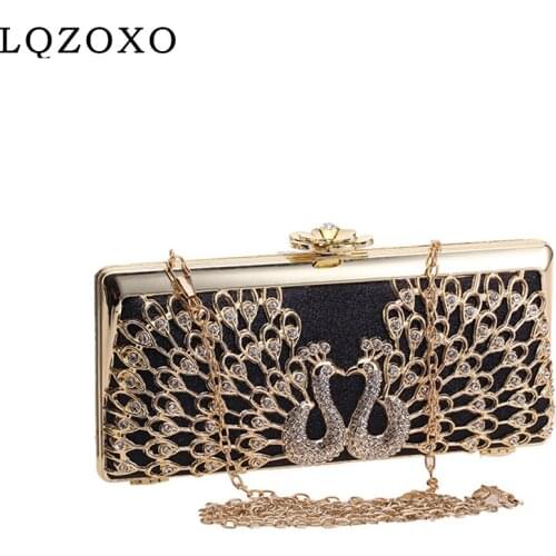 Animal Evening Bags Black Golden Rhinestones Handbags Hollow Out Style Women Day Clutch Metal Diamonds