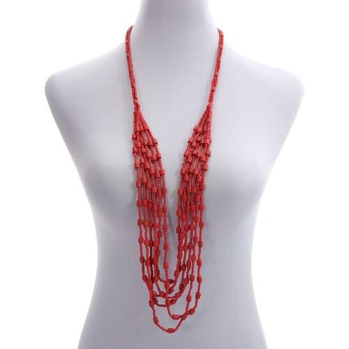 Bohemian Ethnic Beaded Strand Tassel Antique Long Necklace for Women Handmade Layered Beads Chain Fashion Jewelry