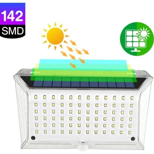 142 LED Solar Street Lights Outdoor Solar Lamp With 3 Modes Waterproof Motion Sensor Security Lighting for Garden Patio Yard