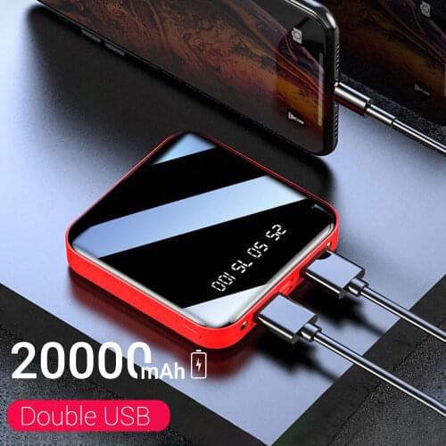 20000mAh Mini Portable Power Bank Charging Mobile Phone LED Mirror Back Mobile power External Battery Pack Powerbank