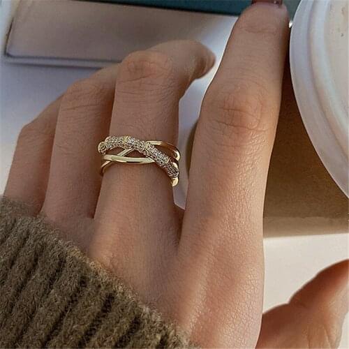 2021 New Arrival 14K Real Plated Bamboo Adjustable Rings For Women Zircon Wedding Rings