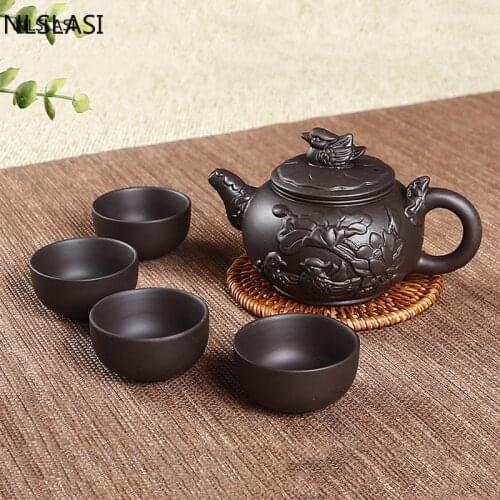 5 pcs/set Chinese Yixing Purple Clay Tea sets Xishi Teapot Handmade kettle Master Teacups Authentic Household Teaware Drinkware