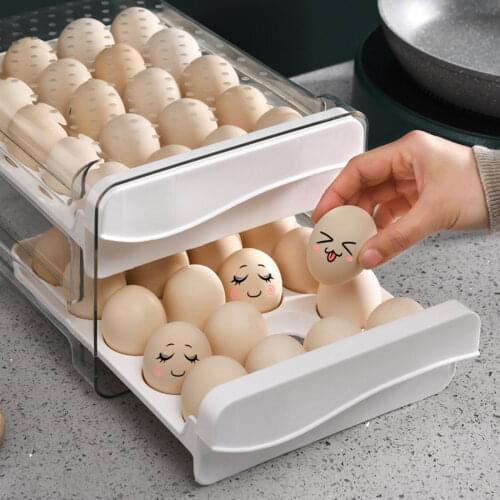 Behogar Double-layer Egg Storage Box Tray Container Organizer Case Holder Drawer for Home Kitchen Fridge Refrigerator