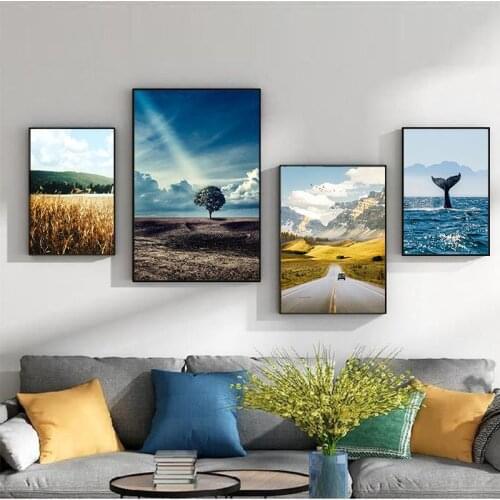 Frameless Blue Sea Decorative Painting Nordic Modern Landscape Series Living Room Sofa Background Wheat Field Hanging Painting