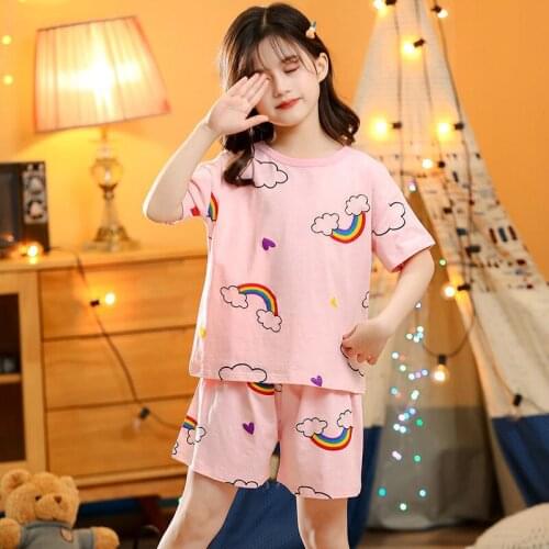 T-Zoom Kids Cute Pajama For Girls Childrens Pajamas Sts Short Sleeve Pyjamas Girls Cotton Pijamas Sleepwear Round Neck Top