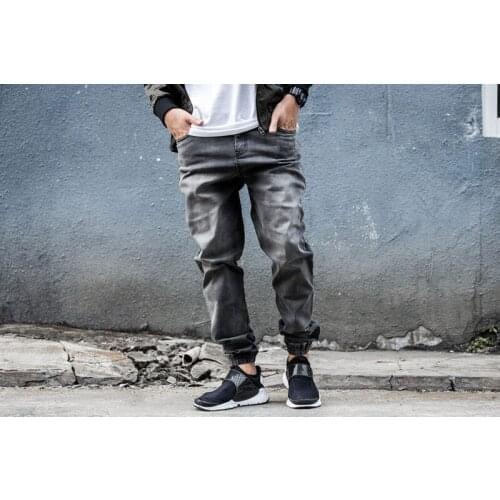 Fashion Men Jeans Vintage Designer Blue Black Gray Harem Jeans Elastic Japanese Cargo Pants Streetwear Hip Hop Jeans Men Joggers