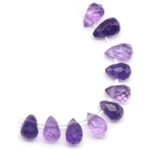 ICNWAY 10pieces Natural Amethyst Facted Coin Oval Water Drop Gemstone Beads Faceted for Silver 925 Jewelry Making Earring