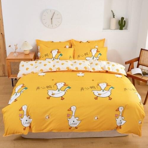 Cartoon Happy Yellow Duck Bedding Set Bed Linings Cute Duvet Cover Bed Sheet Pillowcases Kids Baby Cover Set