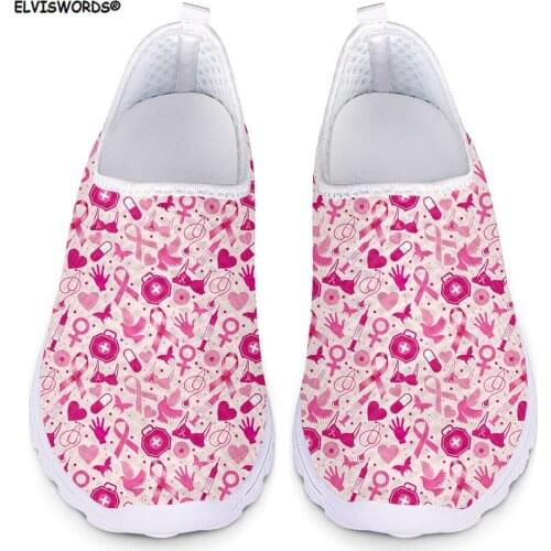 ELVISWORDS Lovely Mammary Cancer Pattern Flats Female Shoes Casual Mesh Soft Lightweight Women Sneakers Breathable Girls Shoes