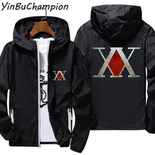 Hunter X Hunter Anime HXH Mens Bomber Jacket Thin Reflective Sunscreen Windbreaker Skin Hood Coat Sports Pilot Oversized7xl