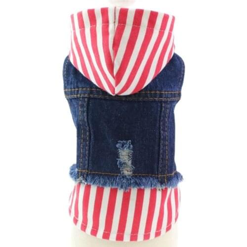 Dogs And Cats Jacket Denim Vest Jeans Dog Coat Striped Hat Jacket Clothes Apparel For Small Pets Cats Puppy 6 Sizes
