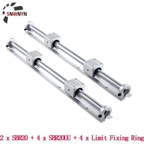 2pcs SBR20 Linear Guide Rail Fully Supported+4pcs Limit Fixing Ring +4pcs SBR20UU Bearing Block 300 800 1000 1500mm Linear Rail