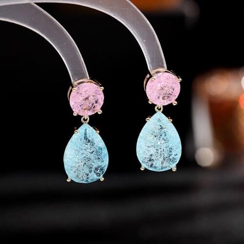 Bilincolor Fashion Small Ice Broken Cubic Ziron Pink and Blue Drop Earring for Summer Vacation