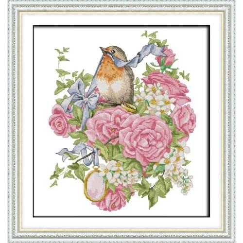 Joysunday Wedding Memorial Cross Stitch Kit 14ct11ct Flower and Bird Pattern Count Print Canvas Needlework DIY Manual Needlework