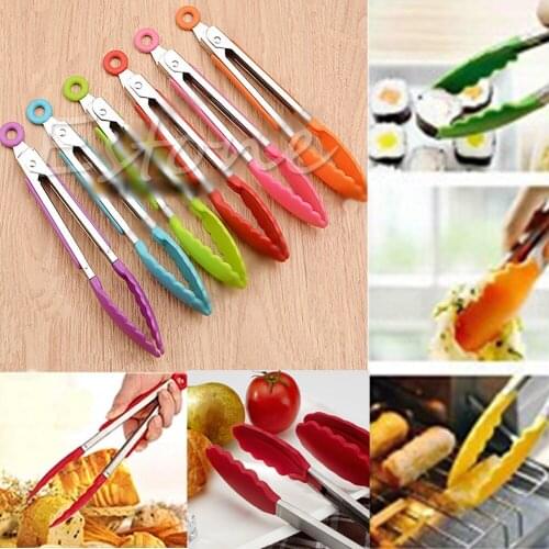 Stainless Steel Handle Utensil Silicone Kitchen Cooking Salad Serving BBQ Tongs