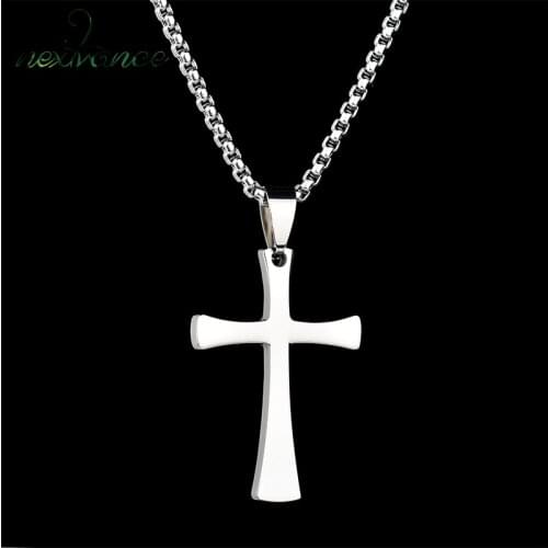 Nextvance 316L Stainless Steel Christian Cross Pendant Necklace Simple Chain Crucifix Jesus Necklaces For Women Men