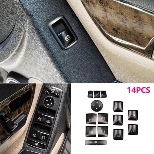 New 14PCS Matte Black Car Window Glass Lift Button Sticker For Mercedes Benz W204 W212 Car Interior Accessories