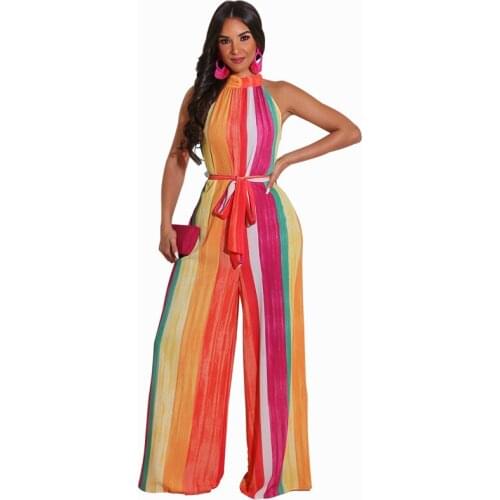 2021 Clothing New Fashion Popite WomenS Dress Rainbow Jumpsuit Straight Pants