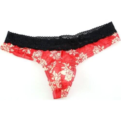 New Mesh Printed Lace Briefs Translucent Sexy Men Thong Comfortable Breathable Elastic High Qual Quick Dry Male Underpant B39