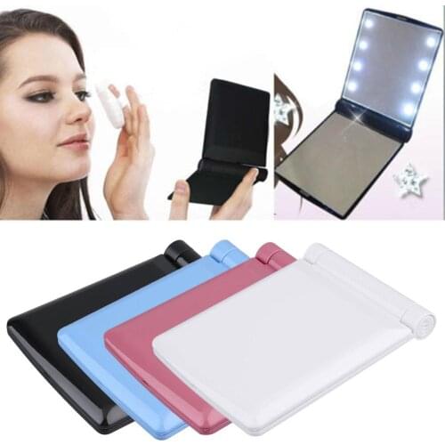 Facial Steamer Compact Folding Magnetic Opening Pocket LED Make Up Mirror Cosmetic Vanity Mirror Gift Built-in LED Bulbs Mirror