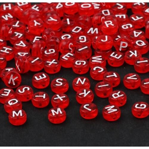 Transparent Red Color 200pcs 4x7mm Acrylic Letter Beads Flat Round Loose Spacer Beads For Jewelry Making DIY Handmade Supplies