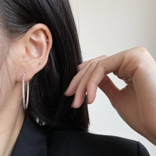 Real 925 Sterling Silver Oval Hoops Earrings For Women Fine Jewelry, Minimalist Woman Big Hoop Earings Best Friends Gifts