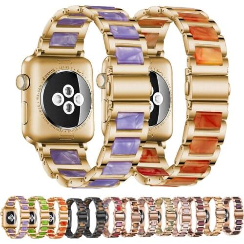 Resin Stainless Steel Strap For apple watch 44mm band 40mm 42mm 38 iWatch Series 5 4 3 2 Wrist Replacement Bracelet Accessories