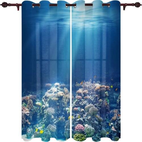 Ocean Fish Coral Seaweed Kitchen Curtain Kids Bedroom Living Room Balcony French Windows Curtain Fabric Pergola Bathroom