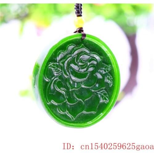 Green Jade Rose Pendant Necklace Chinese Women Natural Charm Gifts Men Jewelry Fashion Amulet Jadeite Carved for