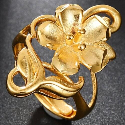 Vintage Hollow Rings Flower Geometric Rings for Women Gold Plated Engagement Wedding Rings Adjustable Fashion Jewelry