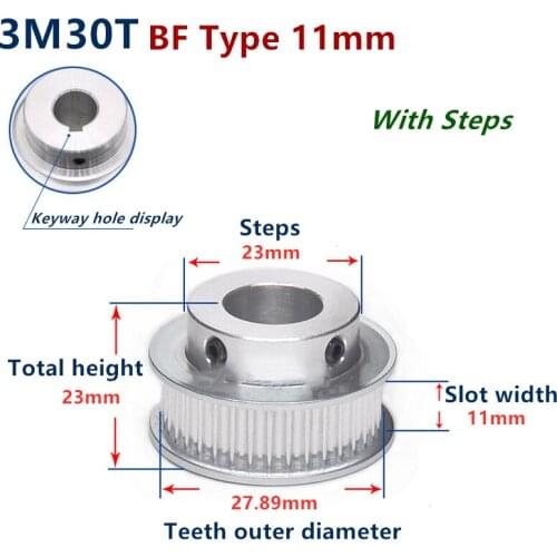 Teeth Synchronous Wheel 3M 30teeth 3M 30T Timing Belt Pulley slot width 11mm K type BF type large step timing pulley