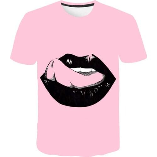 2021 summer Lips Watercolor Graphic T Shirt Women Top Shirt O-neck Sexy Lip Printed Short sleeve Funny whisper words Girl Tshirt